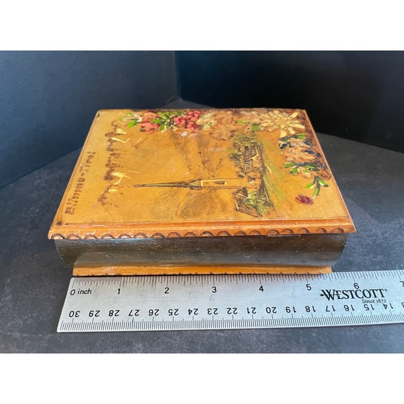 Vintage Ellmau Tirol Hand Painted Wooden Book Box Alpine Church Scene Austria - Picture 10 of 12